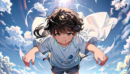 00025-2356856675-(masterpiece),(best quality),(ultra detailed),highres,1boy,upper body,white haris,shirt,shorts,barefoot,floating in the sky,fall.jpg